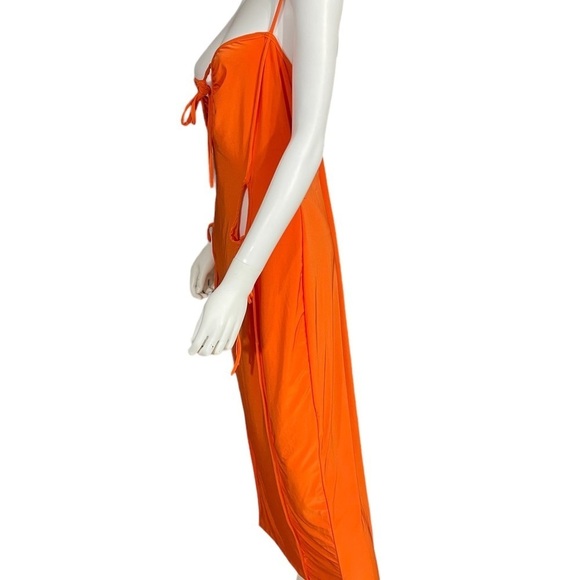 Women's Cut Out Detailed Sleeveless Orange Dress - Picture 4 of 7